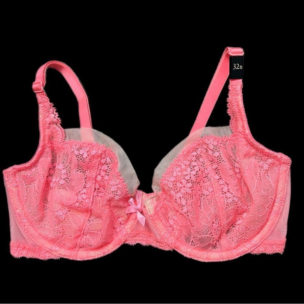 Victoria’s Secret Very sexy unlined demi lace with mesh coral bra 32B